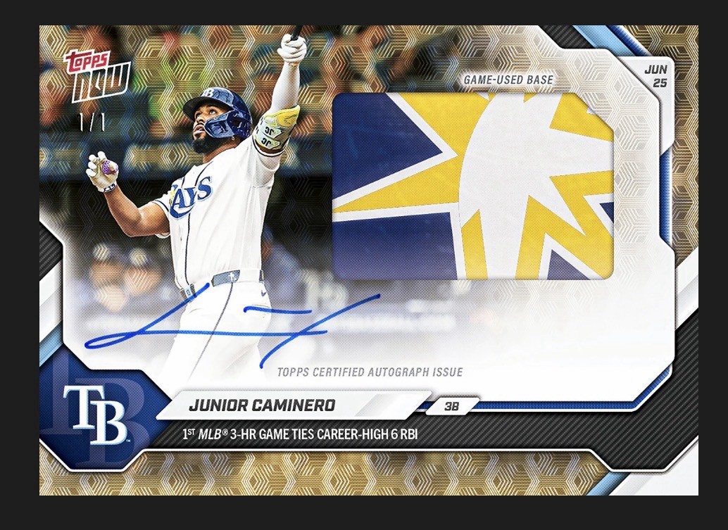 Junior Caminero 2026 MLB ToppsNOW 1st 3HR Game Chance At 1/1 Patch Auto PRESALE