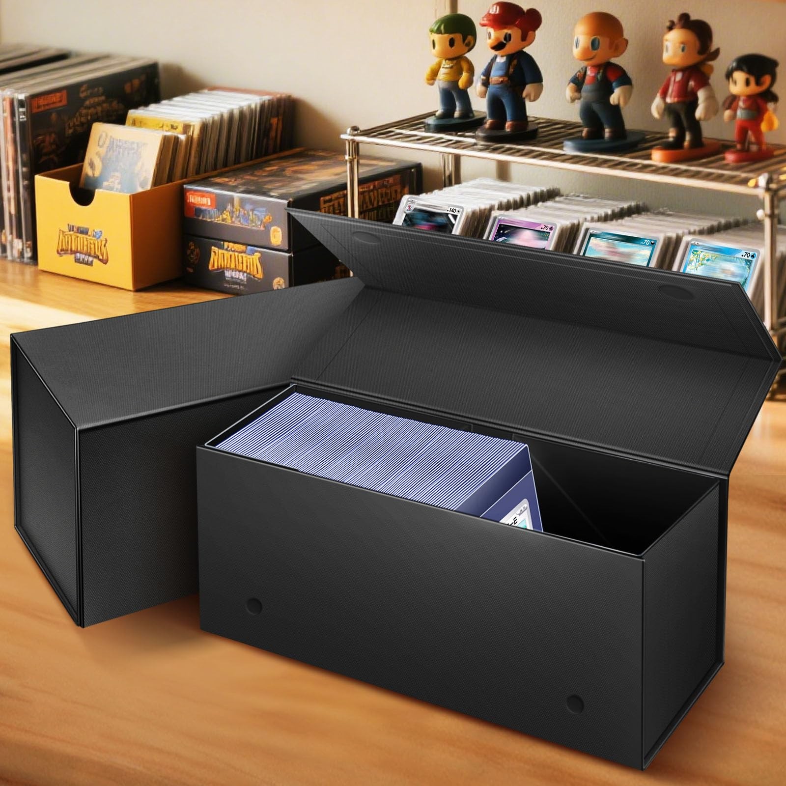 2 Pack Semi Rigid Card Holder, Magnetic and Semi Rigid Card Storage Box, Black