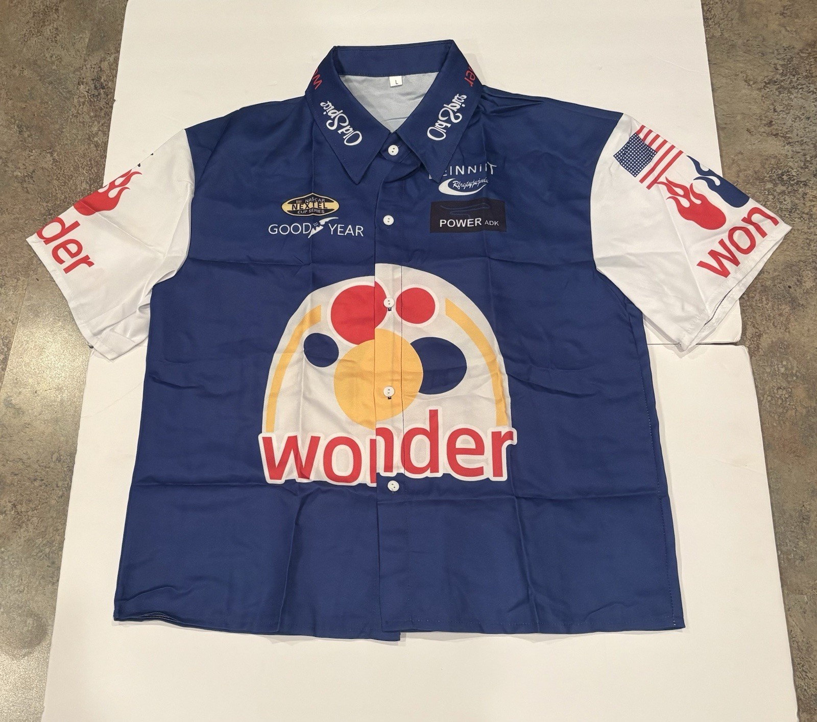Wonder Bread Ricky Bobby Replica Pit Crew Racing Shirt Jersey Large NASCAR L