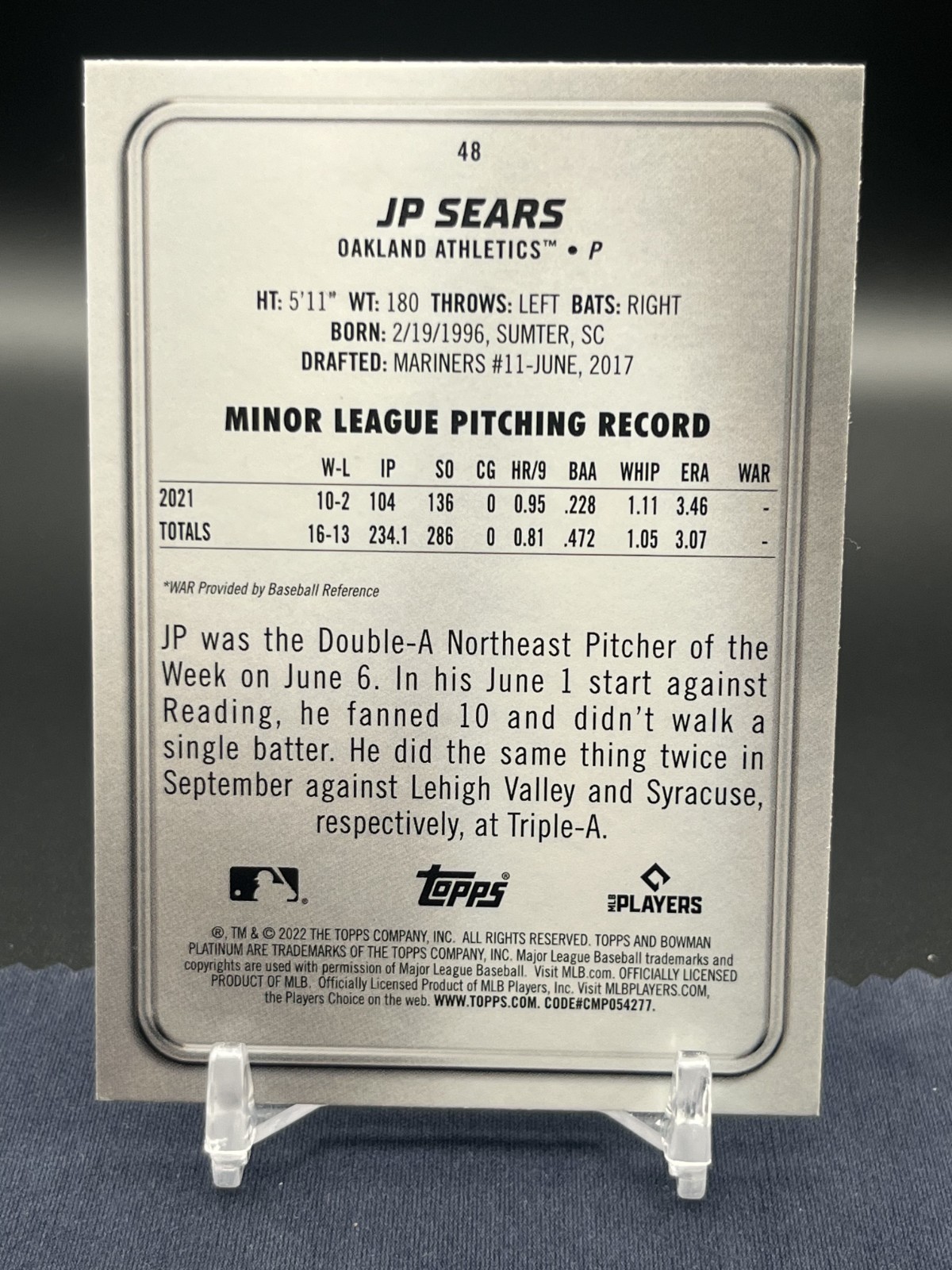 2022 Bowman Platinum – JP Sears #48 (RC)
