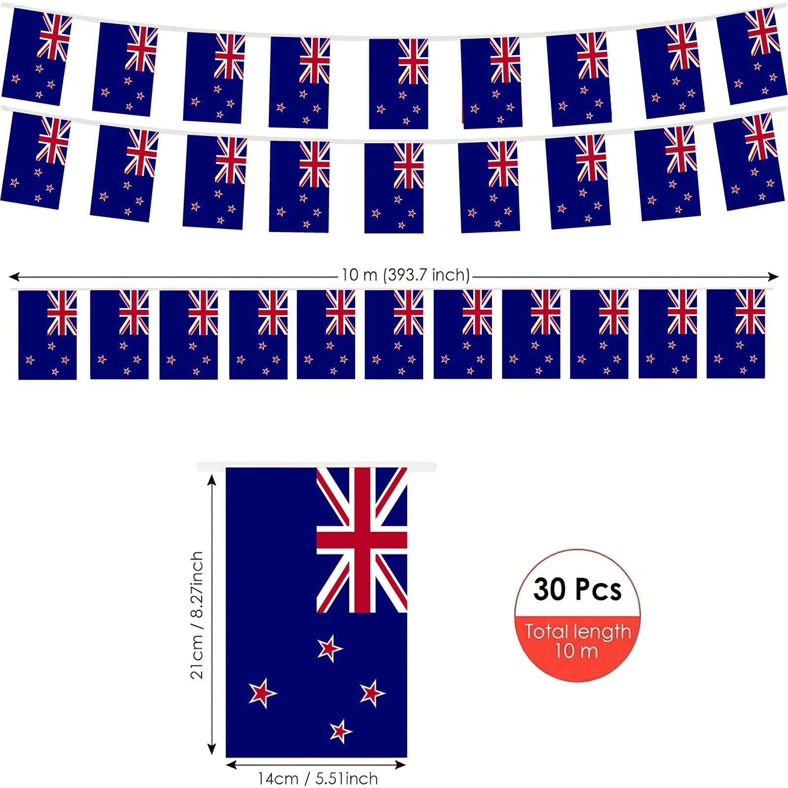 AhfuLife 33 Ft New Zealand String Flags 5.51×8.26 in-30 Pcs,