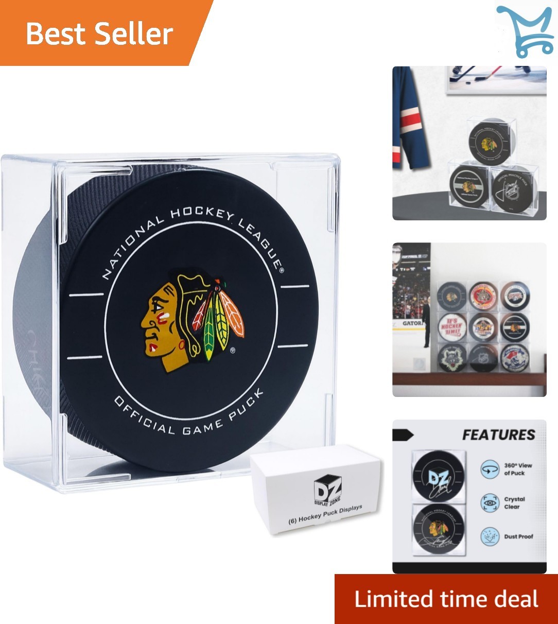6 Count Acrylic Hockey Puck Display Cases Fits Official NHL Size Crystal Clear