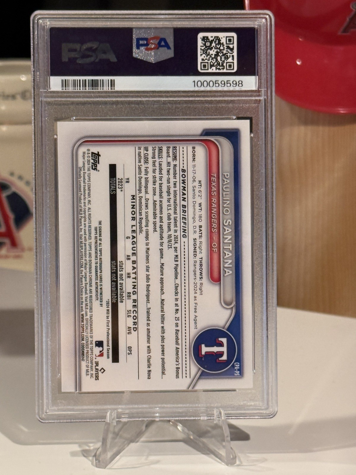 2024 1st Bowman Chrome Paulino Santana Mini Diamond Refractor Auto /100 PSA 9
