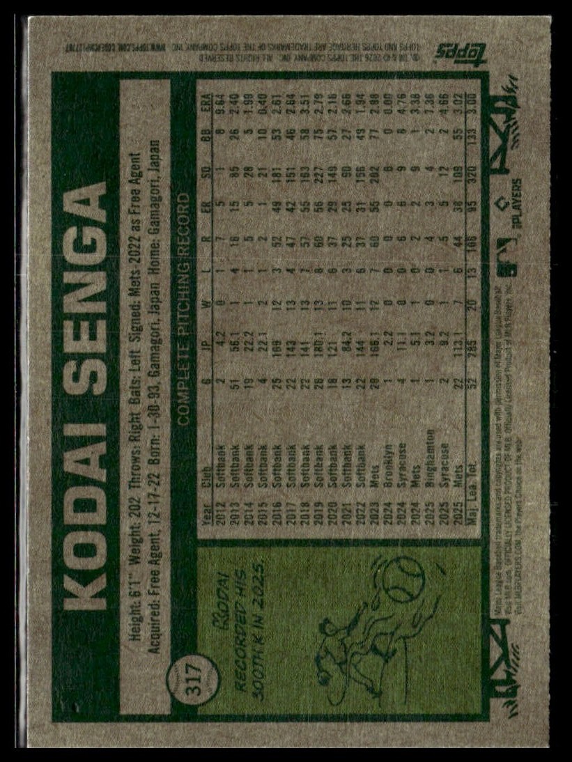 2026 Topps Heritage 317 Kodai Senga New York Mets Short Print SP