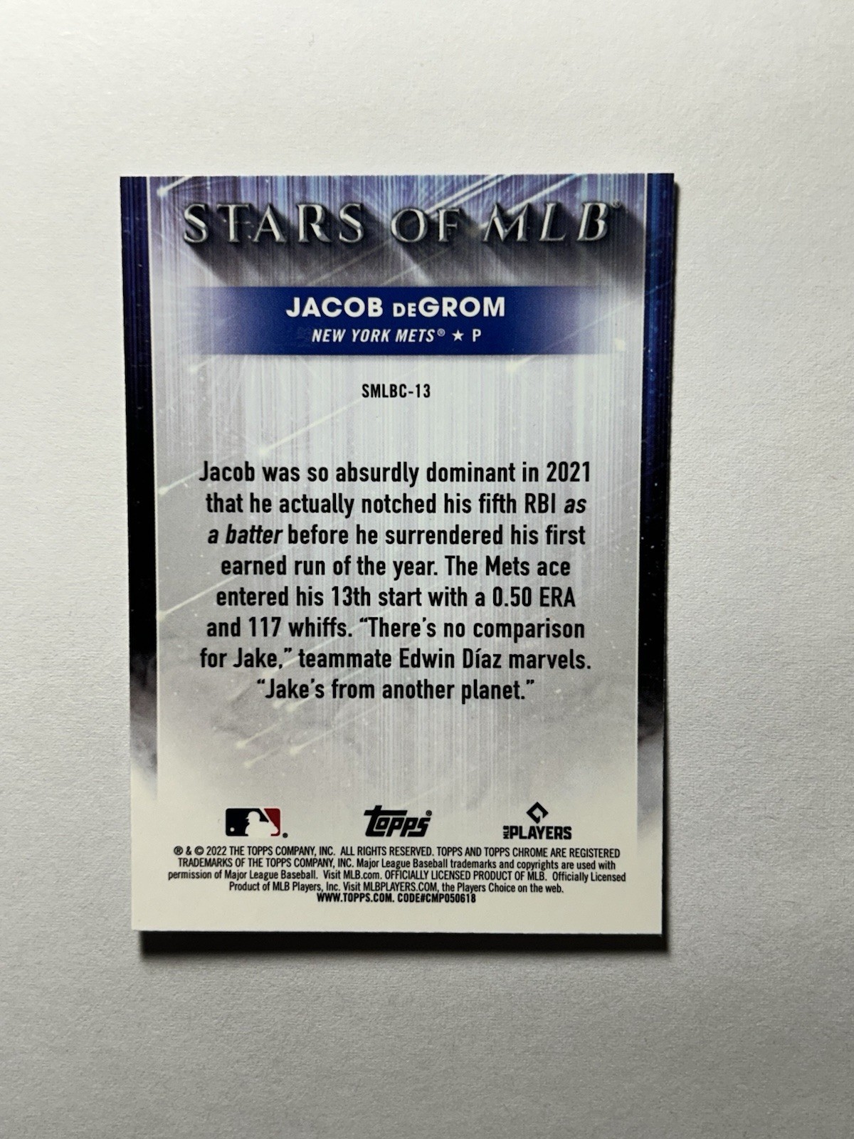 2022 Topps Series 1 – Stars of Mlb Chrome Jacob deGrom #SMLBC-13