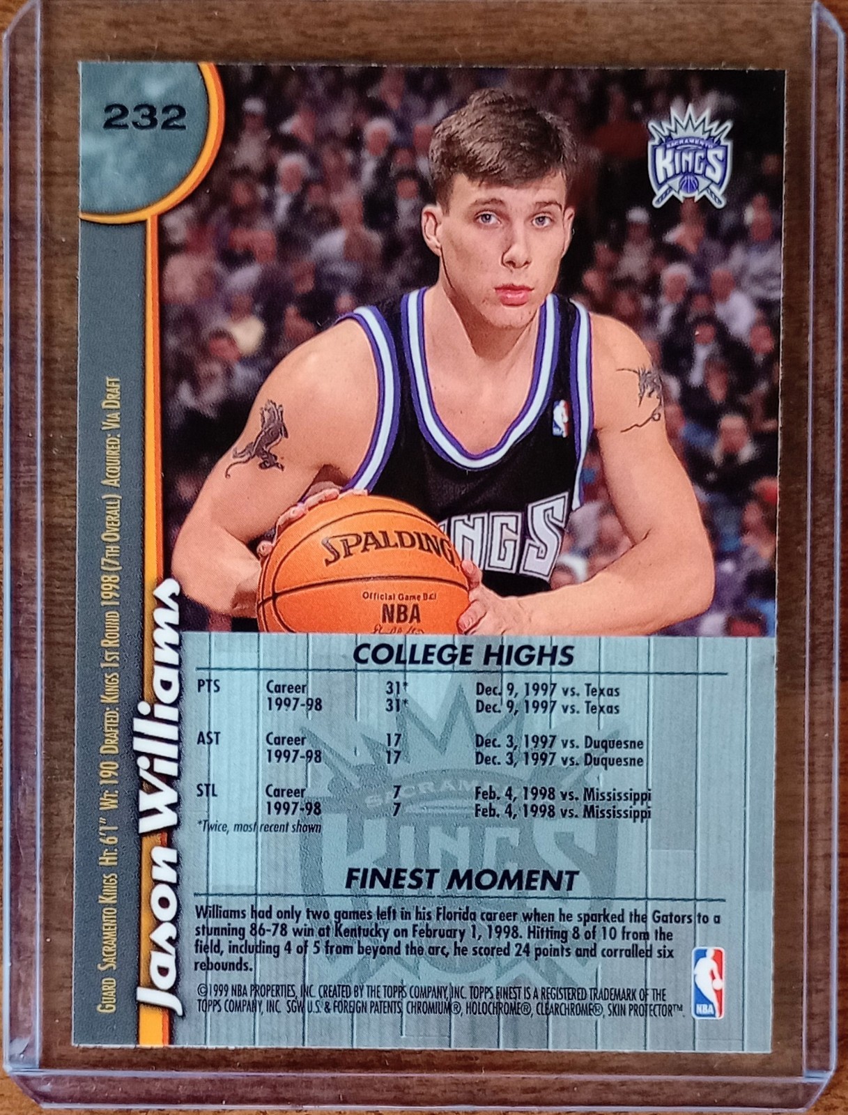 Jason Williams 1998-99 Topps Finest #232 W/ Coating Rookie Card RC
