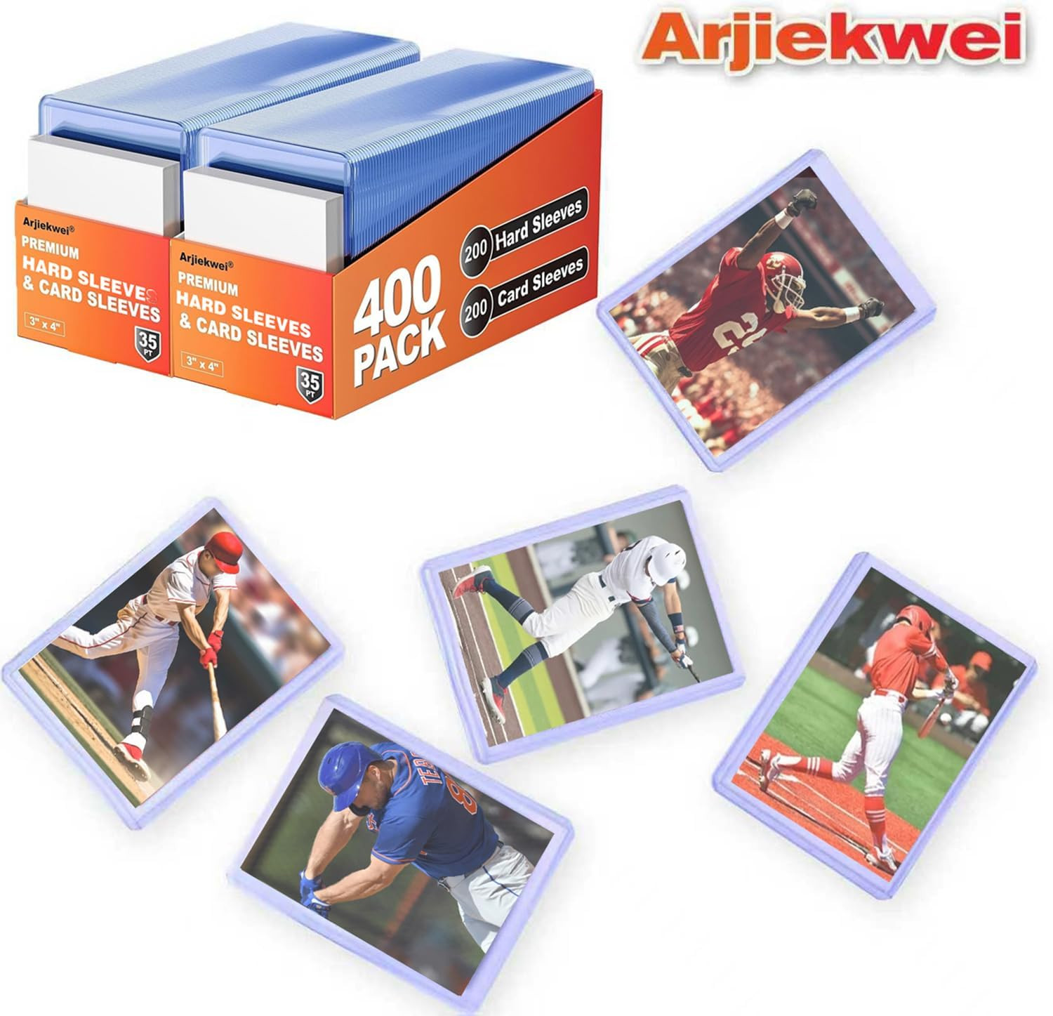 400 Card Sleeves Hard Plastic, 3″X4″ Baseball Cards Protectors Plastic, Premium