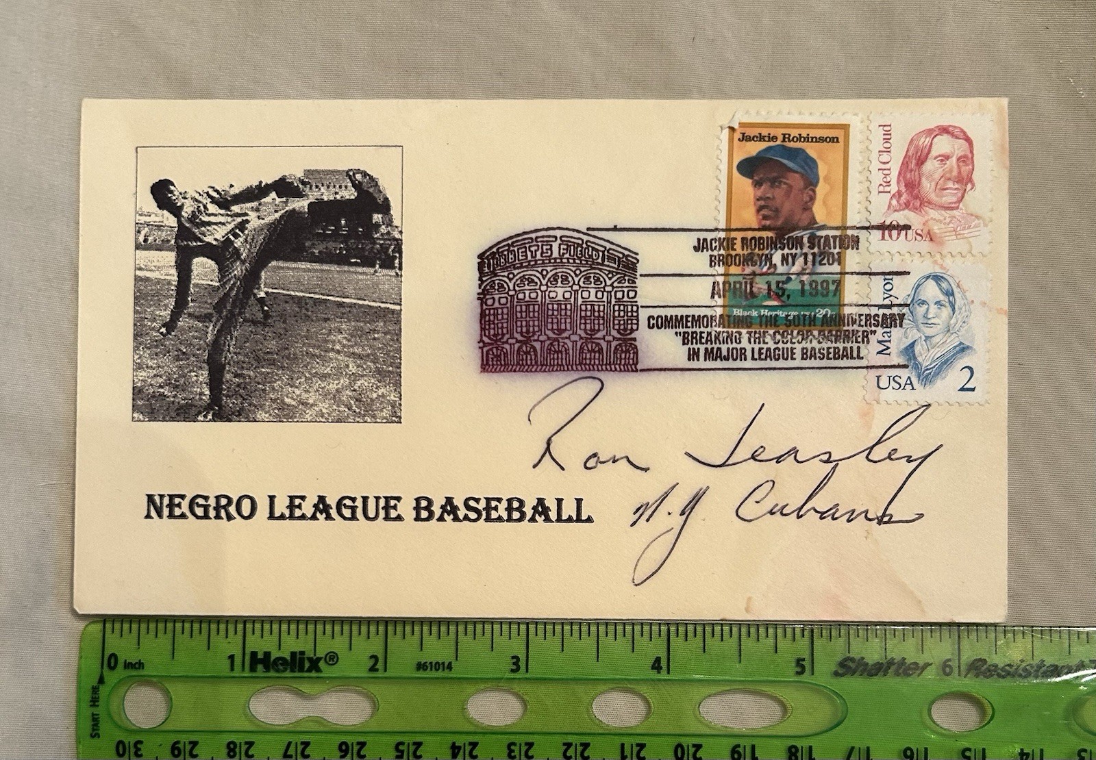 Autograph Signed Postal Cover Ron Teasley New York Cubans Negro League Baseball