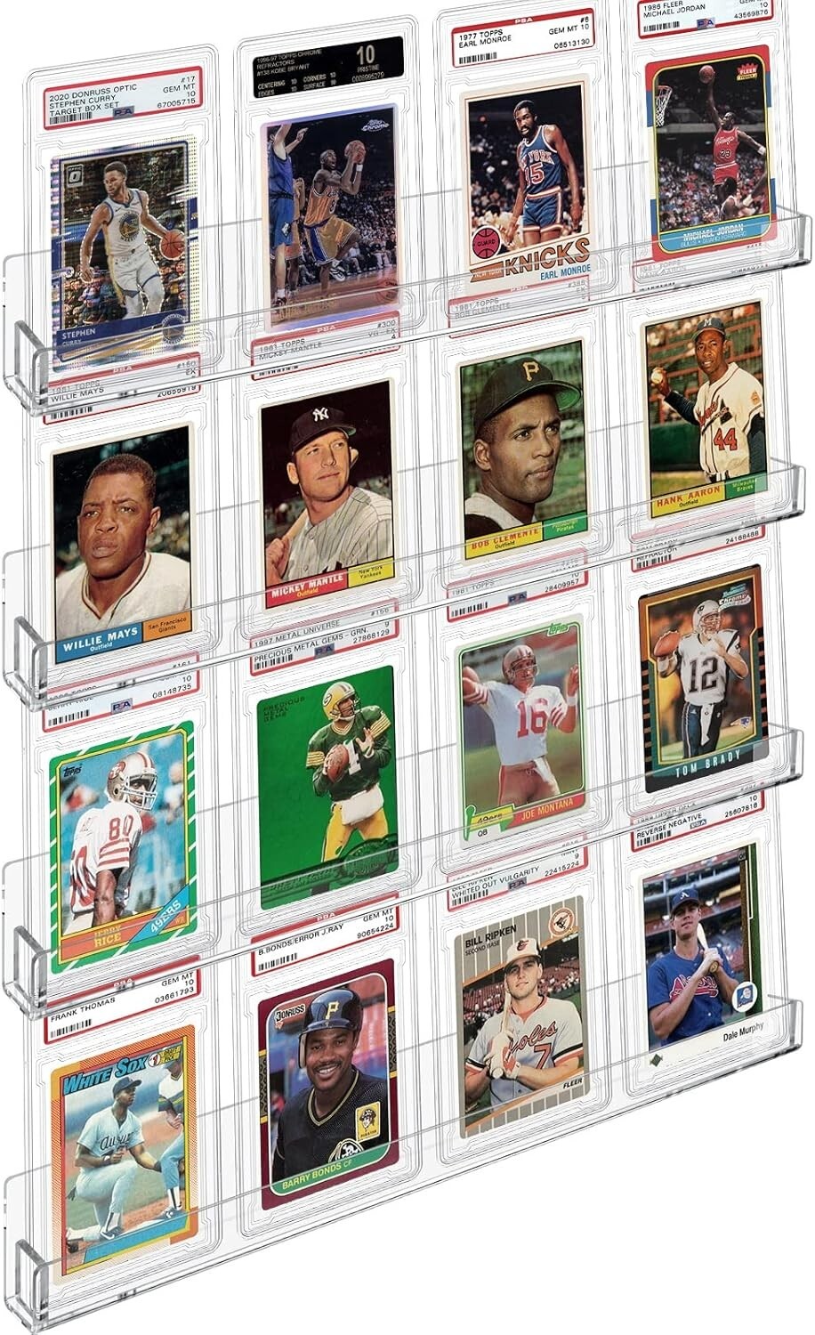 4 Pack Sports Card Display Shelf for Wall Hold 16 Graded Cards or 20 Sleeved