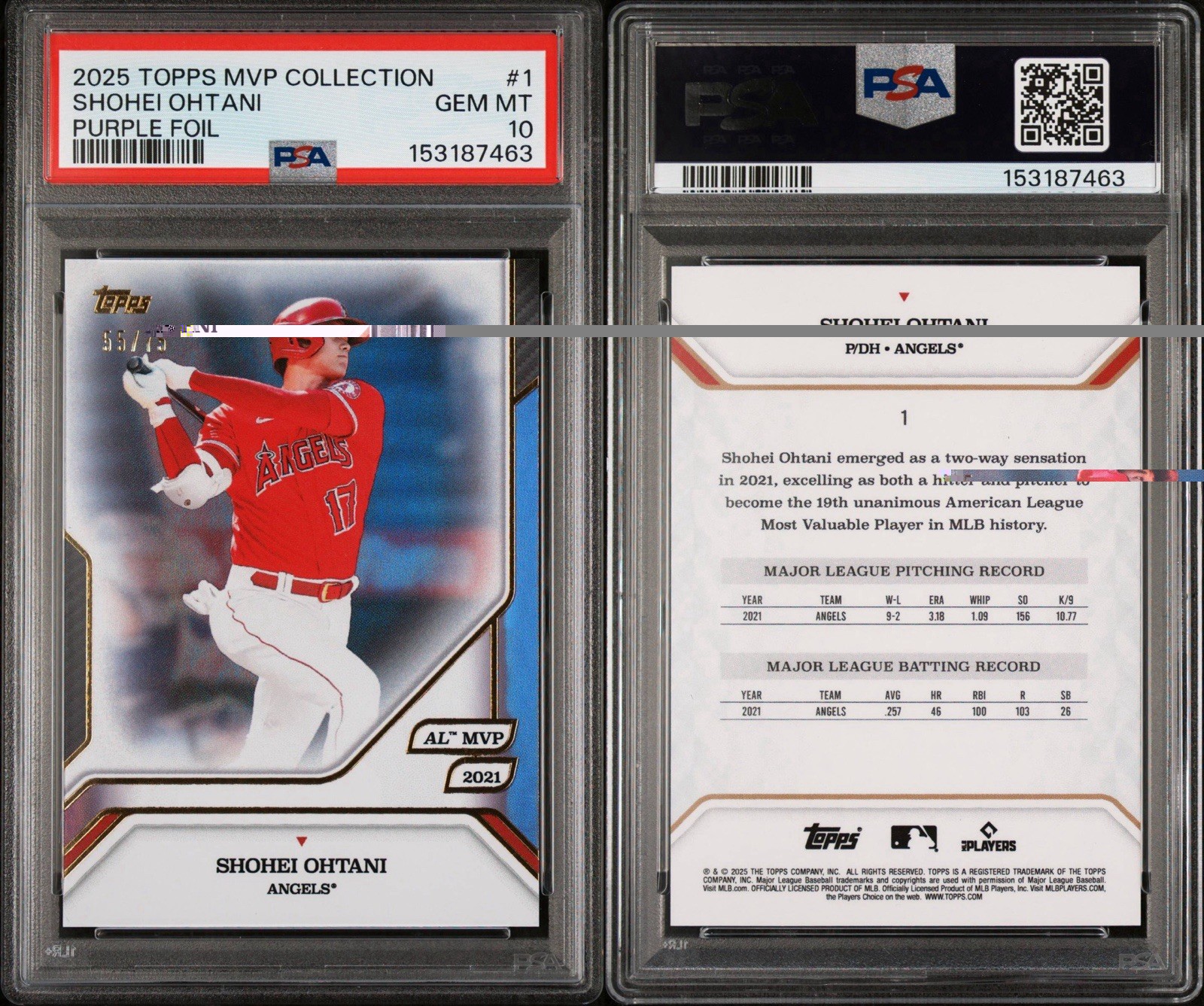 SHOHEI OHTANI 2025 TOPPS MLB MVP PURPLE FOIL #1 🔻ANGELS🔻 /75 PSA 10 💎