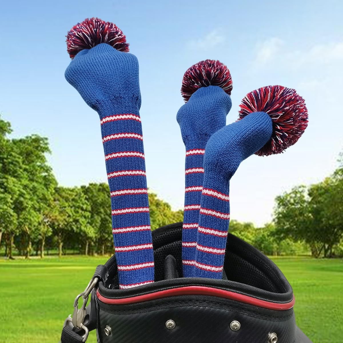 Scott Edward 1PCS Knit Pom Fairway, Blue Red White Stripe