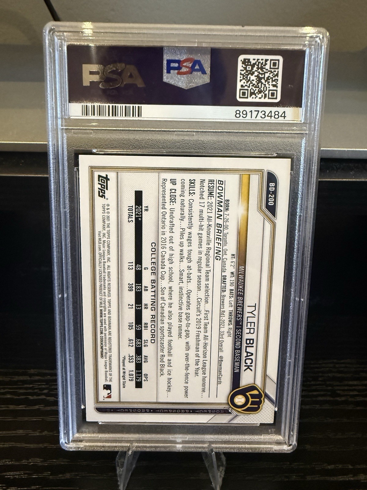 Tyler Black 2021 Bowman Draft 1st Edition Sky Blue Foil 1st Bowman #BD-200 PSA 9