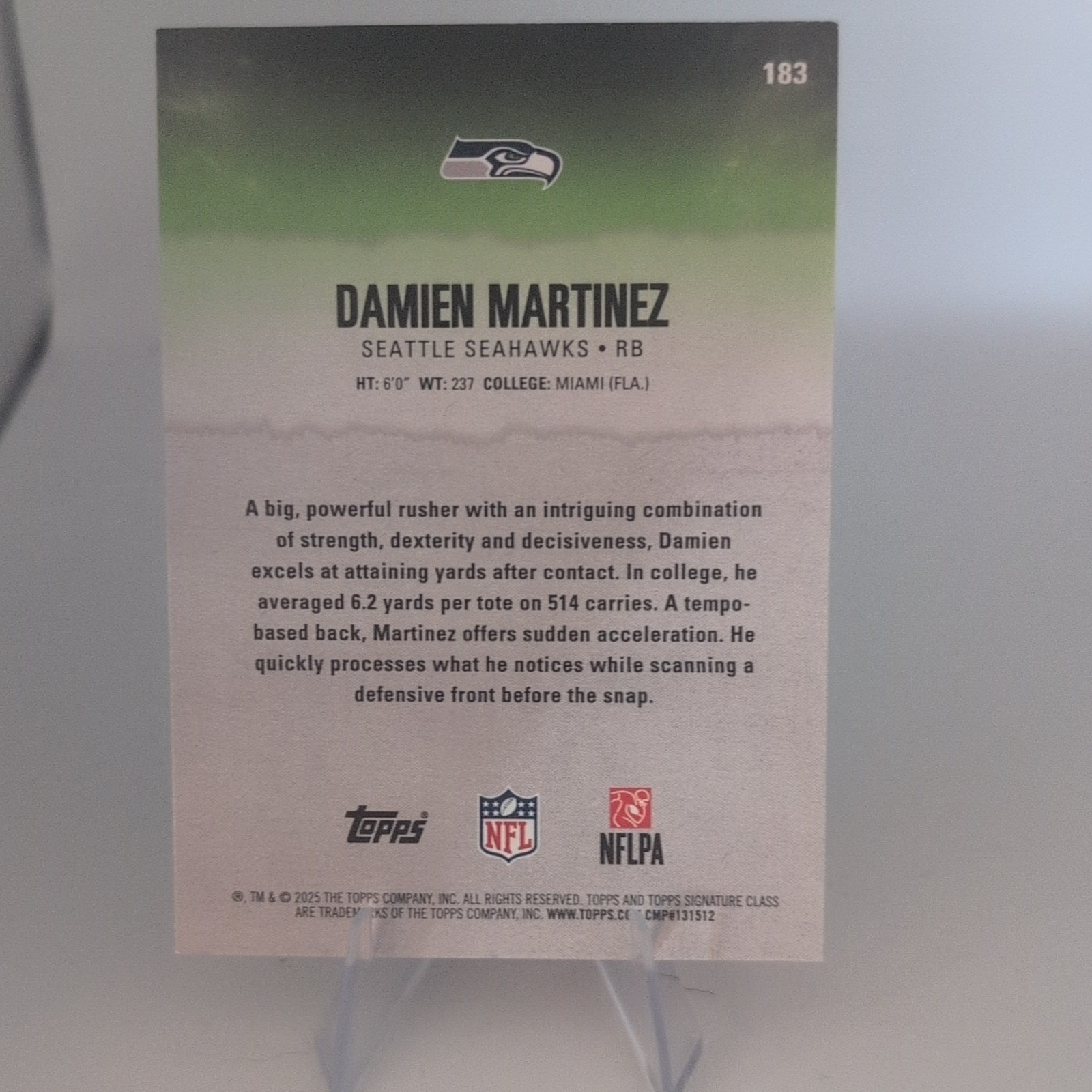 Topps 2025 Signature Class Damien Martinez Rookie [RC] R1 Pick 7 #183 119/250