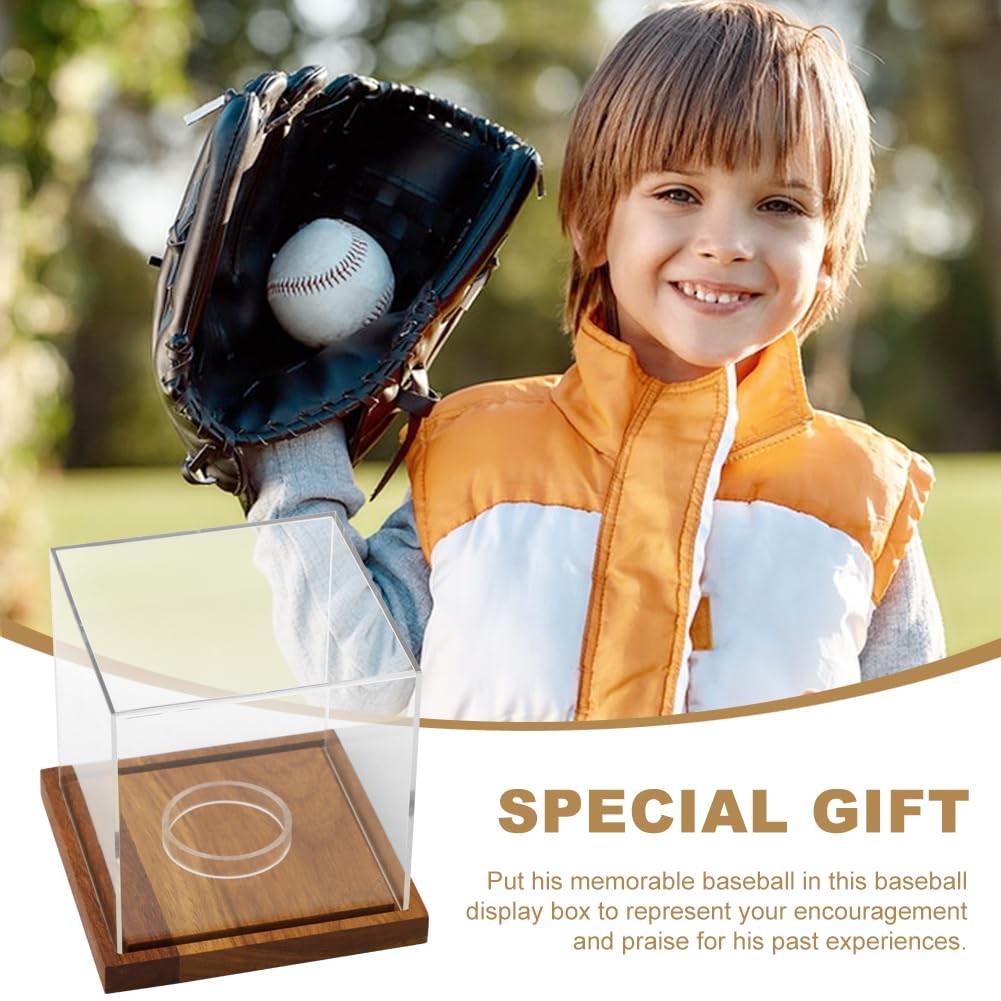 Baseball Display Cube – Clear Acrylic Baseball Holder Case with Wooden Base, …