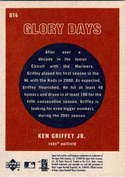 Ken Griffey Jr. – 2001 Upper Deck Vintage Baseball #G14 – Glory Days