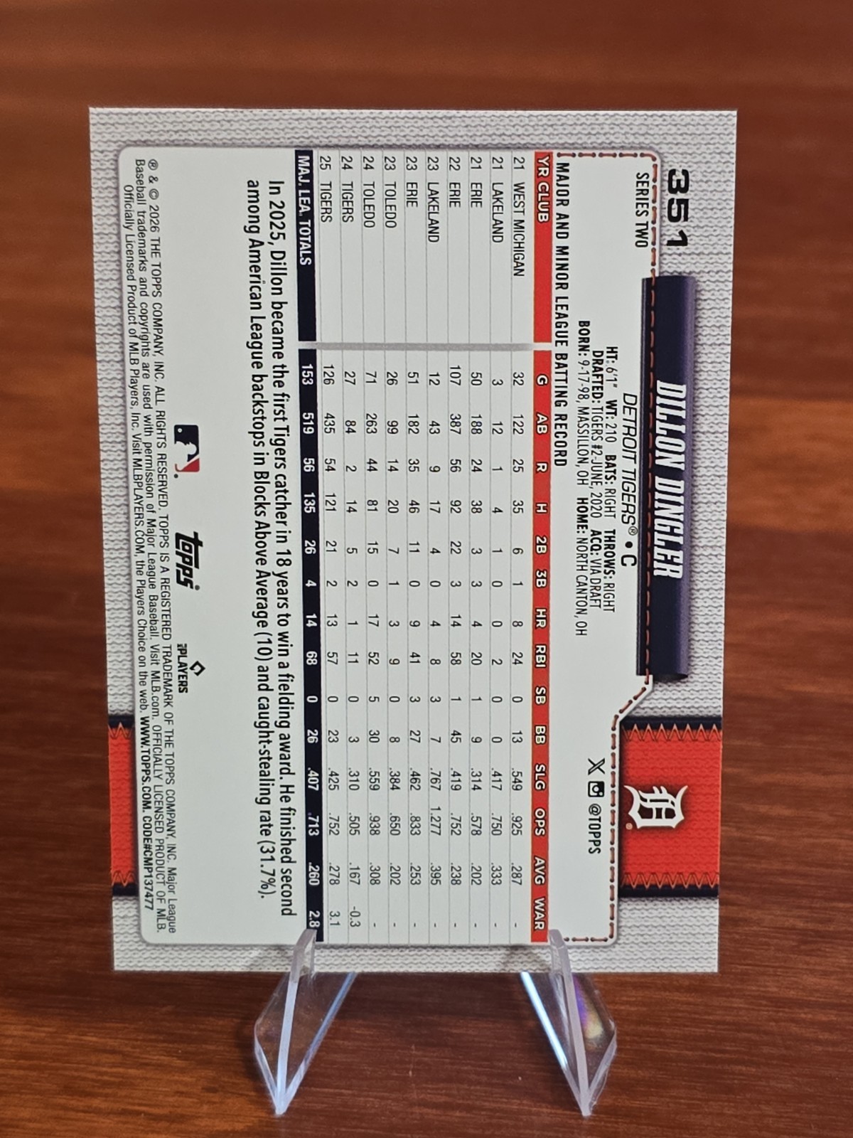 2026 Topps Series 2 Dillon Dingler Rainbow Foil #351 Detroit Tigers