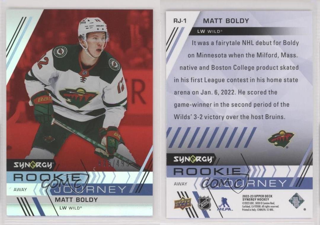 2022-23 Upper Deck Synergy Rookie Journey Red Away /499 Matt Boldy #RJ-1 RC 14sr