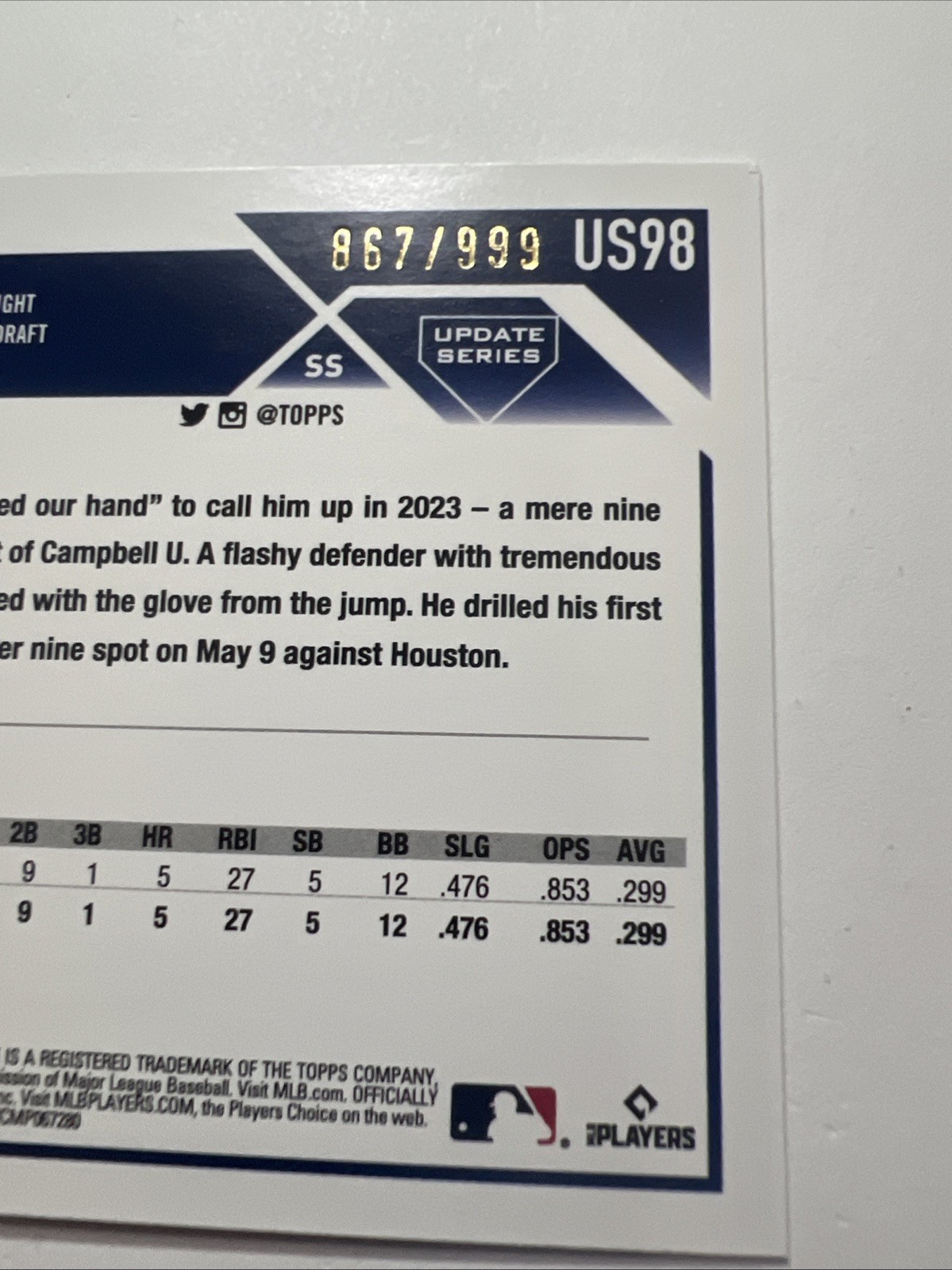 2023 Topps Update Series – Zach Neto #US98 Blue Foil /999 (RC)