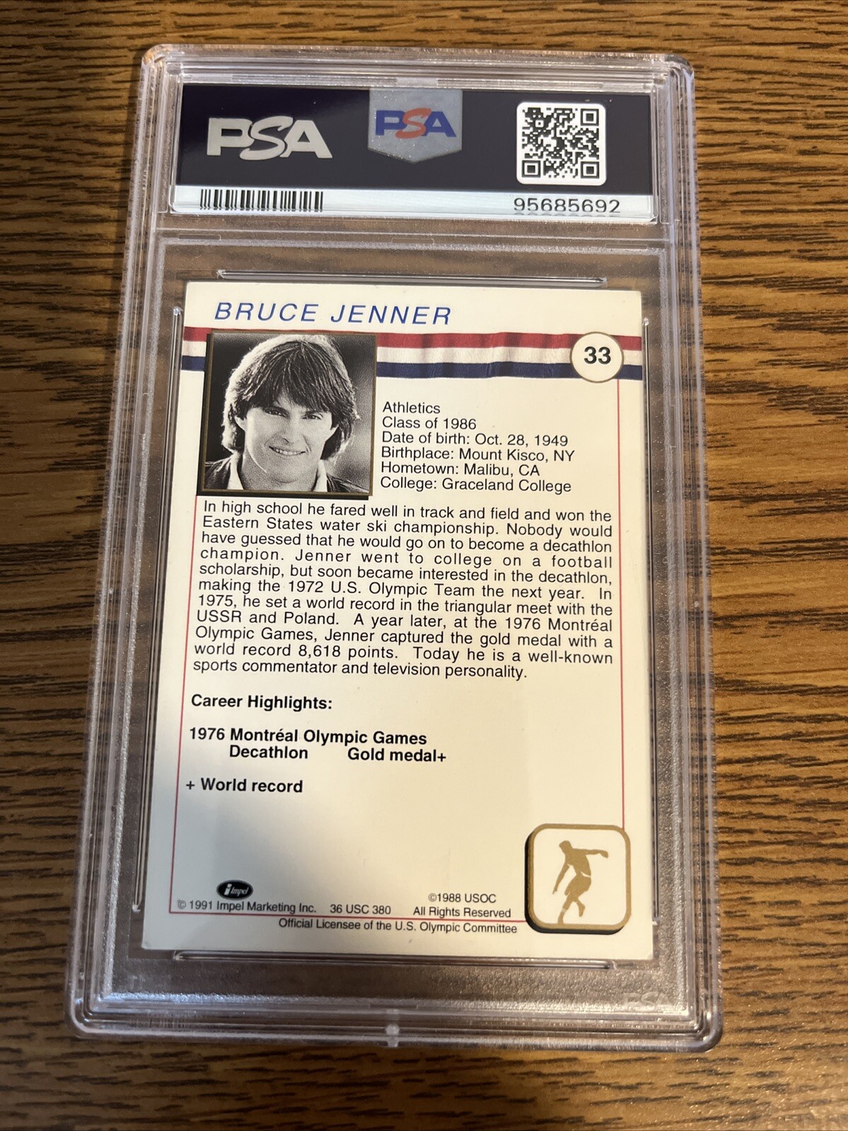 1991 Impel US Olympic Cards Bruce Jenner Decathlon Auto #33 PSA/DNA 8 – POP 1
