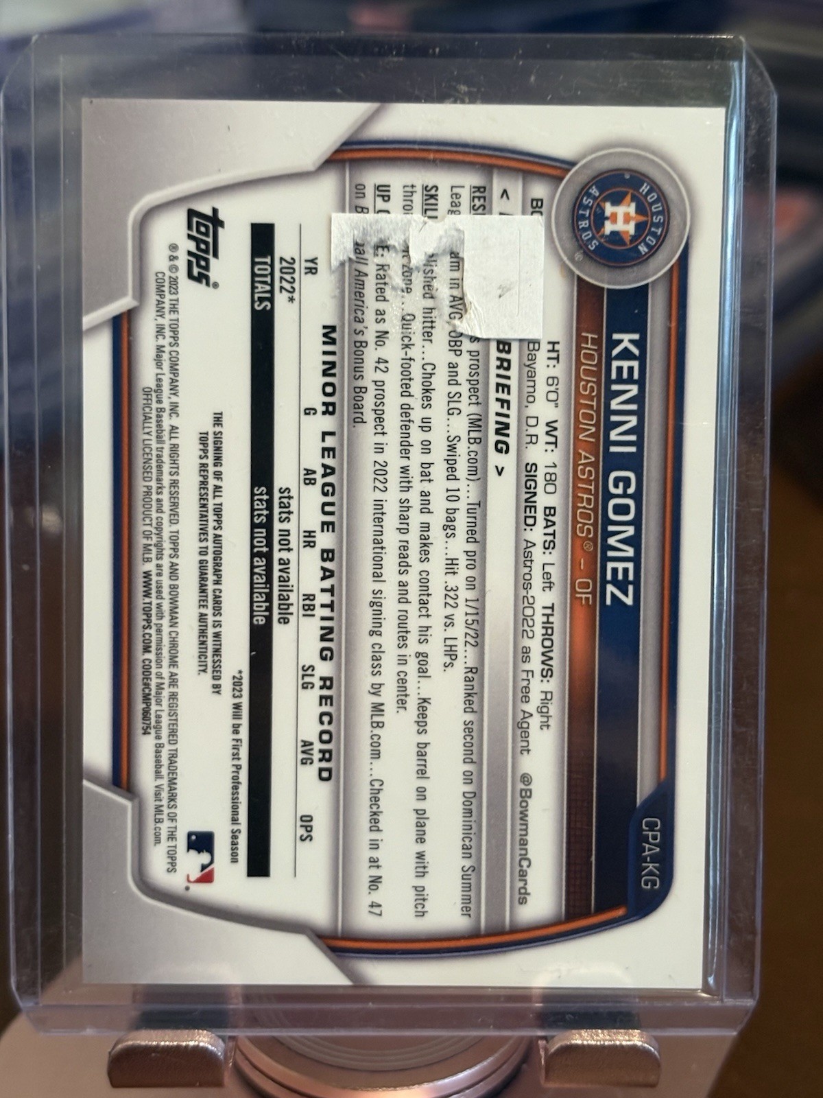 Topps 2023 Bowman Chrome Prospect Autos Kenni Gomez RC Auto Speckle /299