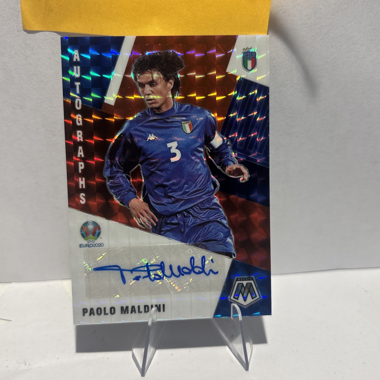 Paolo Maldini 2021 Panini Mosaic Uefa Euro Red Mosaic Auto #AM-PM
