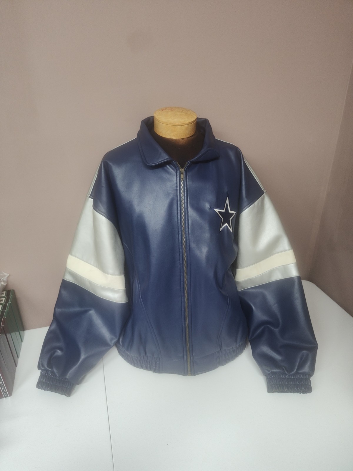 Vtg Dallas Cowboys Game Day Faux Leather Jacket Full Zip 100% Polyvinyl Chloride
