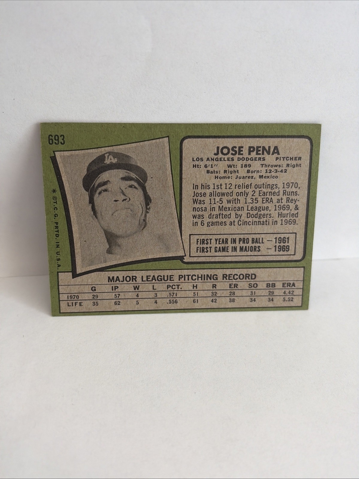 Jose Pena 1971 Topps #693 Los Angeles Dodgers