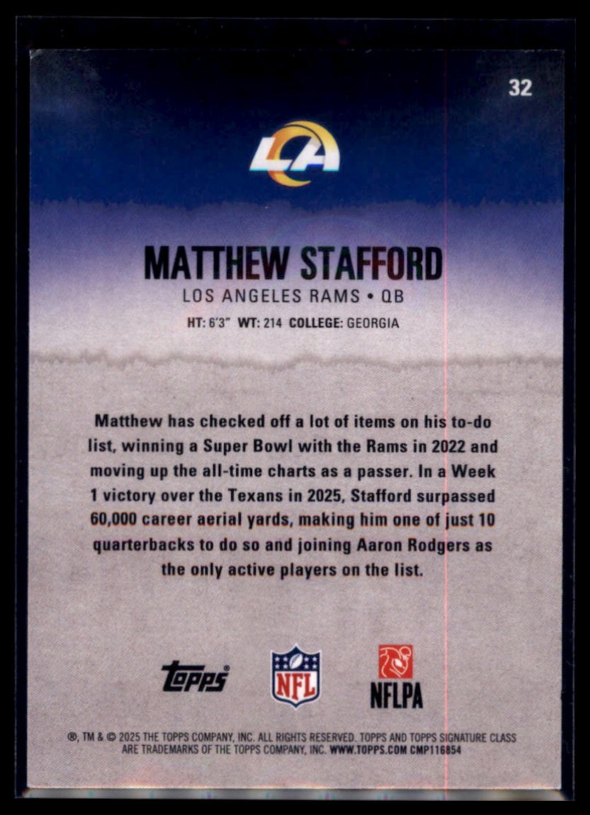 2025 Topps Signature Class #32 Matthew Stafford Blue & Yellow