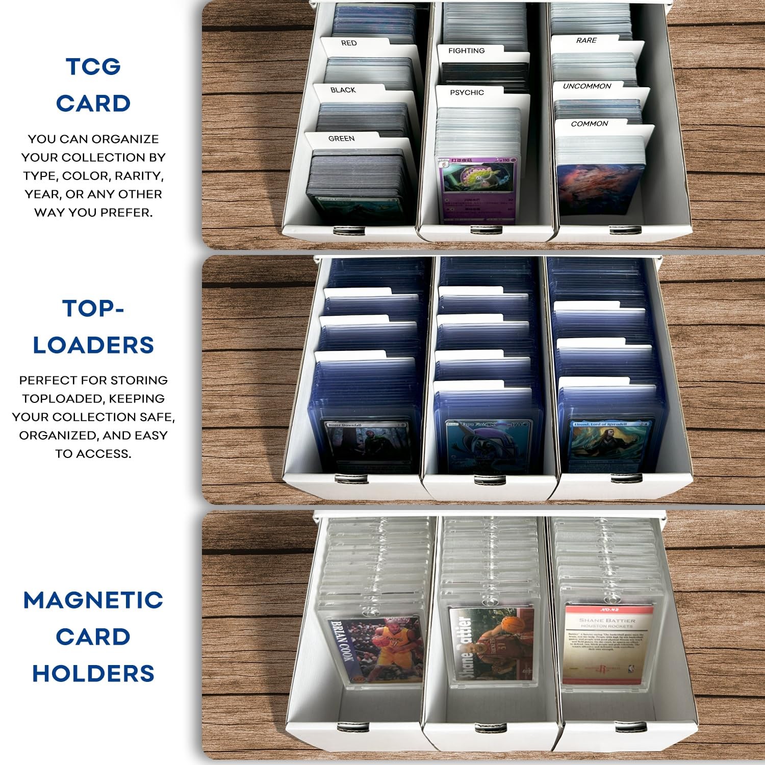 Trading Card Storage Box, Top Loaders Storage Box with 40 Dividers, Cardboard…