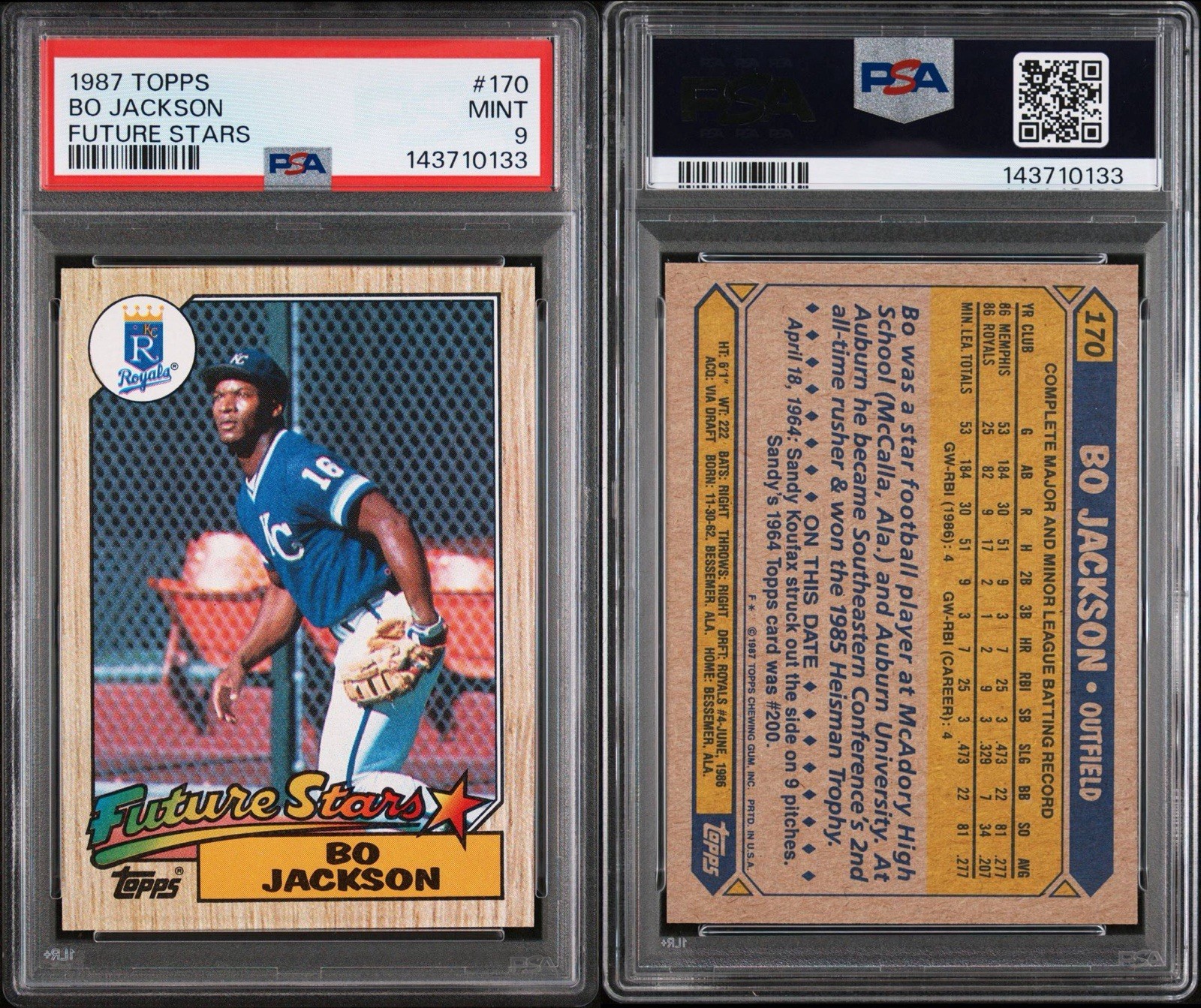 1987 Topps Bo Jackson Future Stars #170 PSA 9 MINT Kansas City Royals