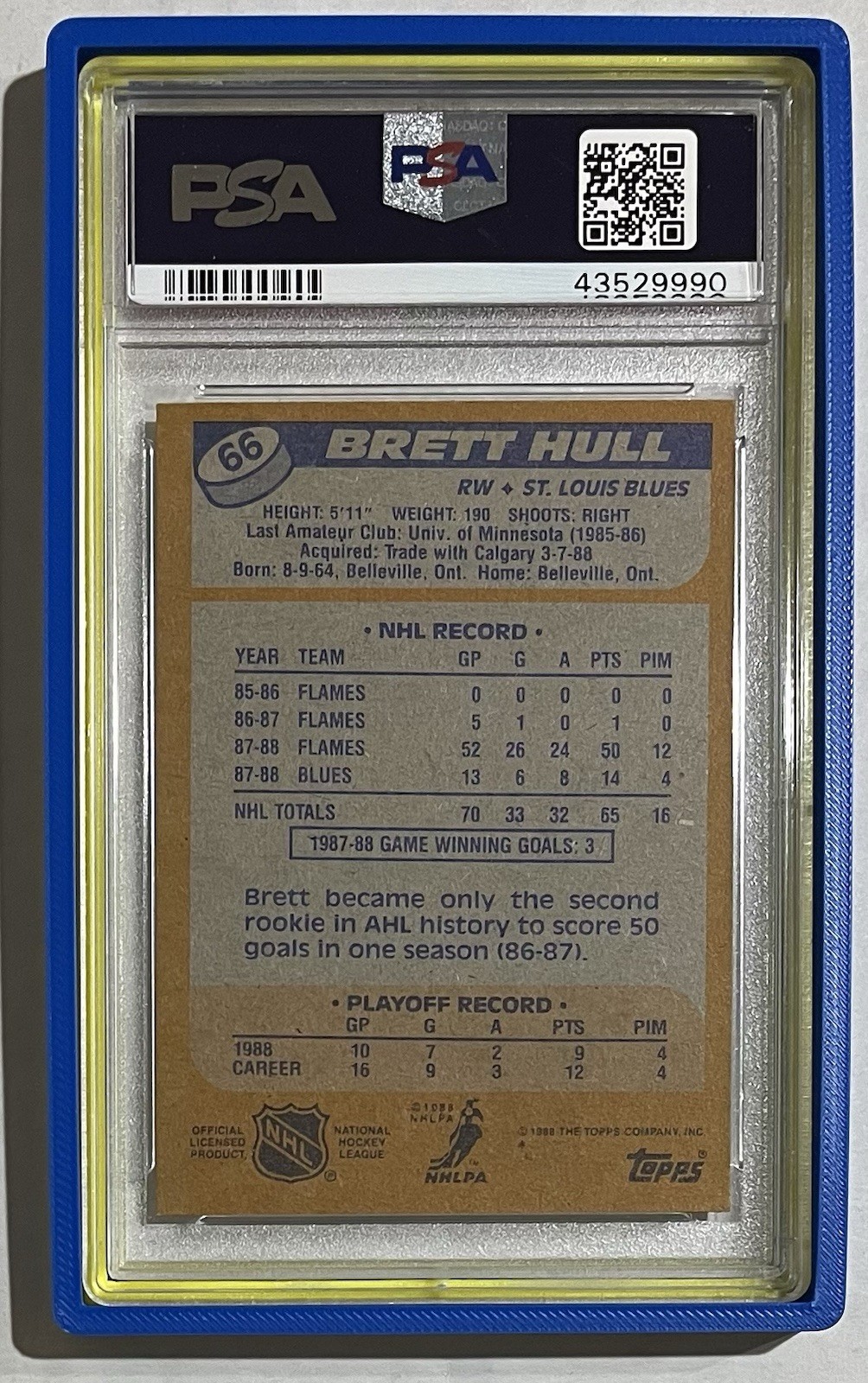 BRETT HULL Signed 1988 Topps Rookie AUTO PSA/DNA Certified Autograph