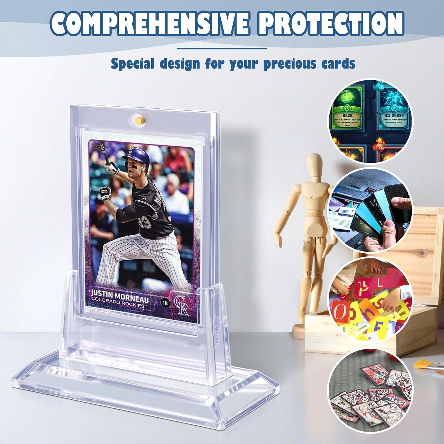 12 Magnetic Card Holders For Trading Card 35Pt Hard Baseball Protector W Stand