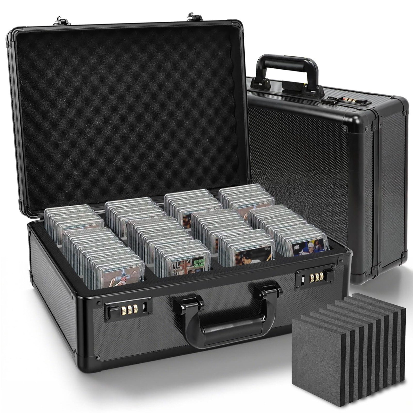 160+ 4 Row Graded Card Storage Box with Combination Lock, Aluminum Alloy Sports