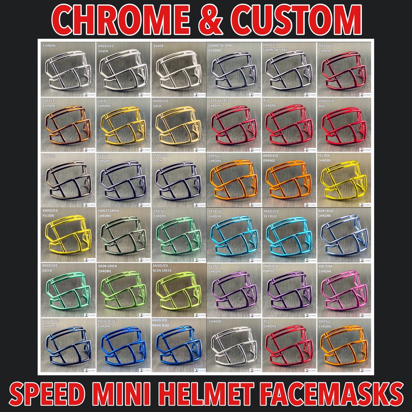 Chrome & Custom Colors Riddell Speed S2BD-SW-SP Mini Football Helmet Facemask
