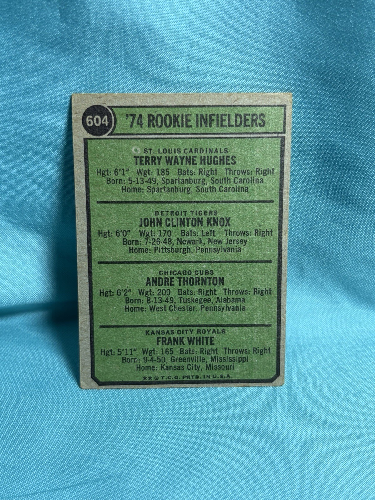 1974 MLB Topps Rookie Infielders | Frank White, Hughes, Knox, Thornton | #604