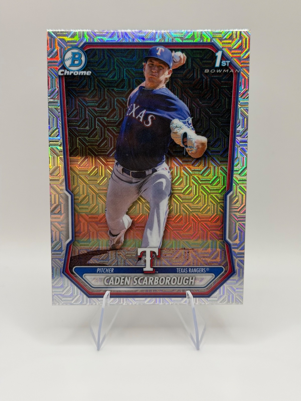 Caden Scarborough 2026 Bowman 1st Chrome Mojo Refractor Rookie #BCP-17 Rangers
