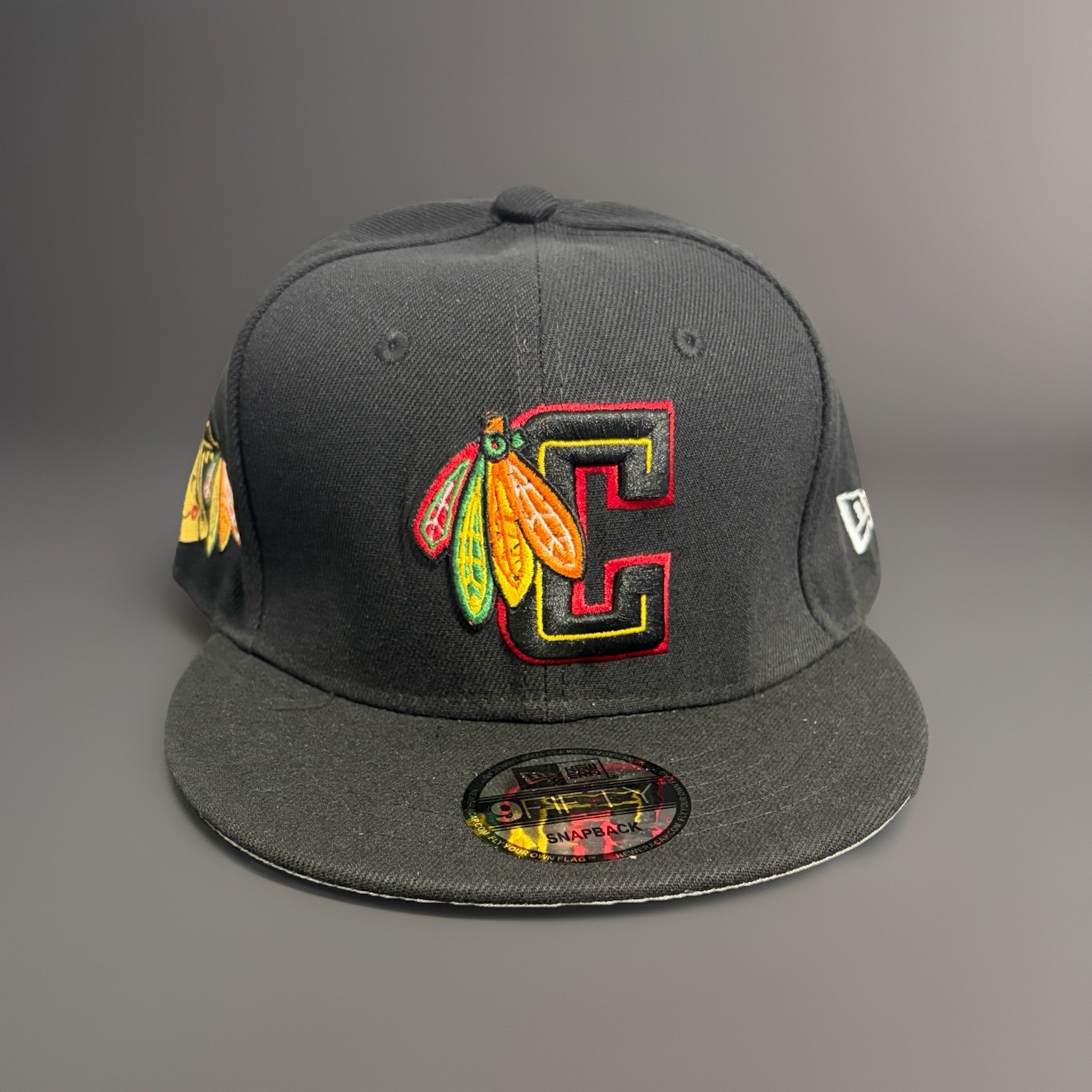 Chicago Blackhawks Snapback Hat Black Flat Brim Adjustable Embroidered Logo Hat
