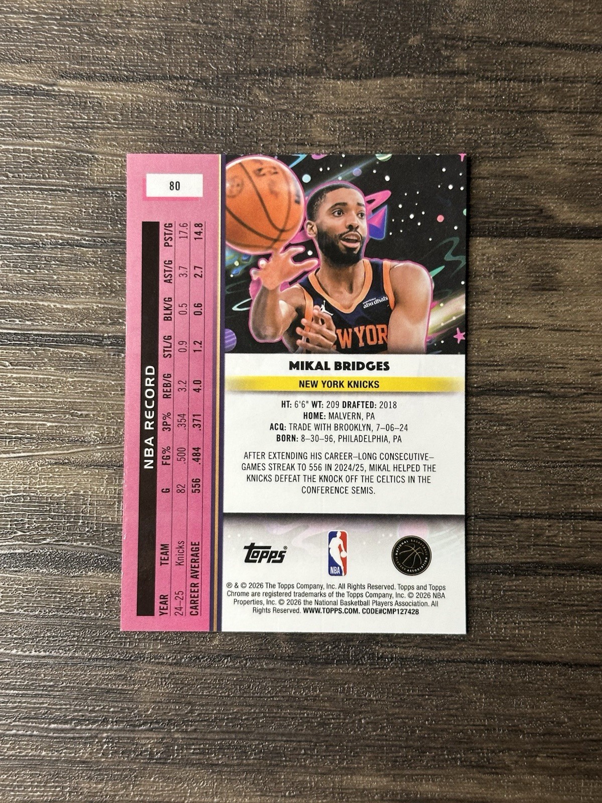 2025-26 Topps Cosmic Chrome – Mikal Bridges #80 New York Knicks