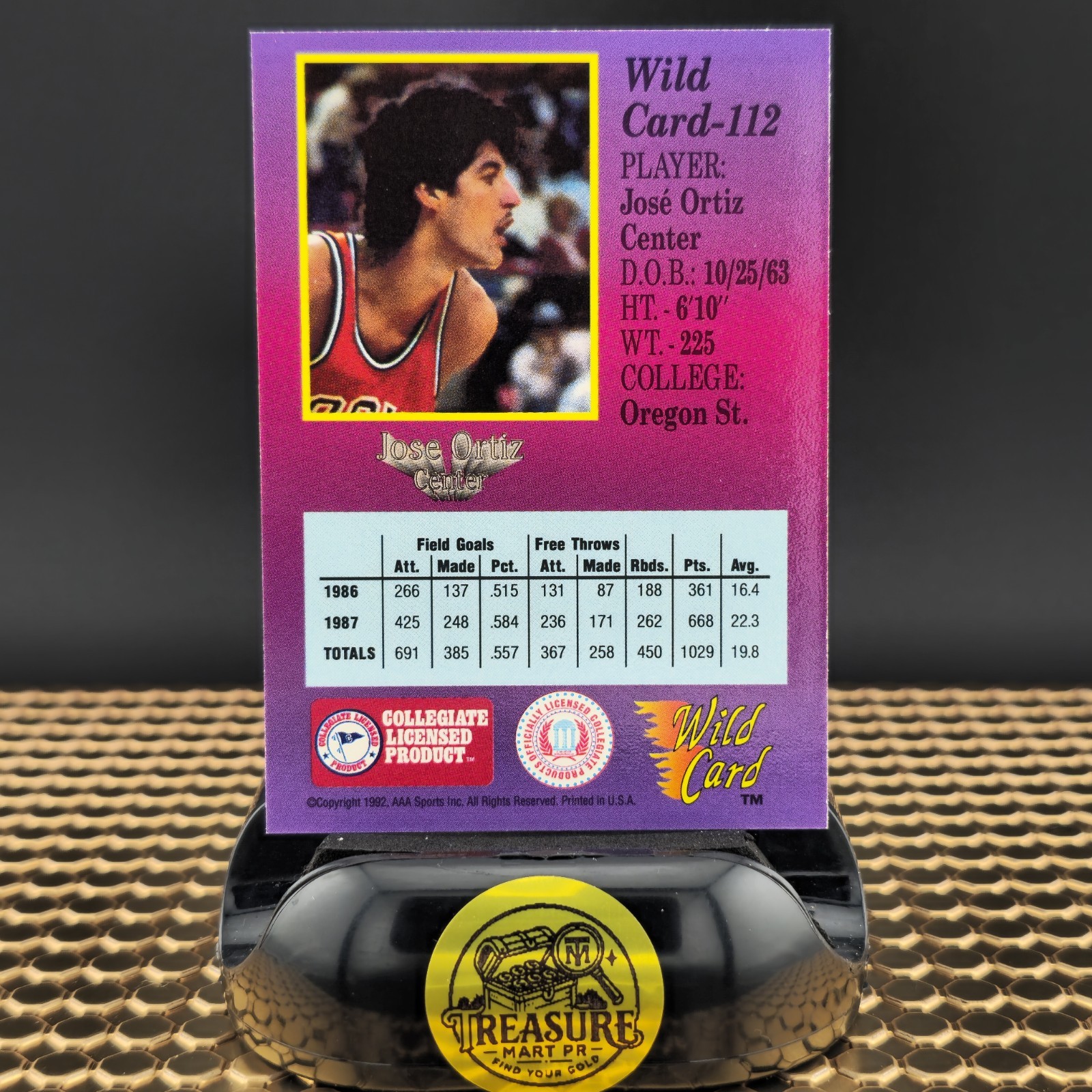 1991 Wild Card #112 José Ortiz Oregon State 1st Edition Basketball/Puerto Rico
