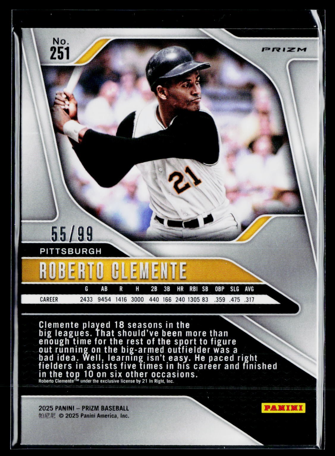 2025 Panini Prizm Roberto Clemente Red Power Prizms #251 #/99 SN