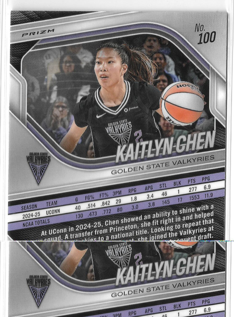 2025 Panini Prizm WNBA White Seismic #100 Kaitlyn Chen RC Golden State Valkyries