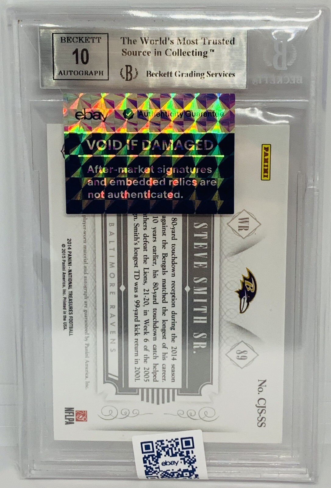 2014 National Treasures Steve Smith Sr 1/1 Laundry Tag LOGO Patch ON-CARD Auto