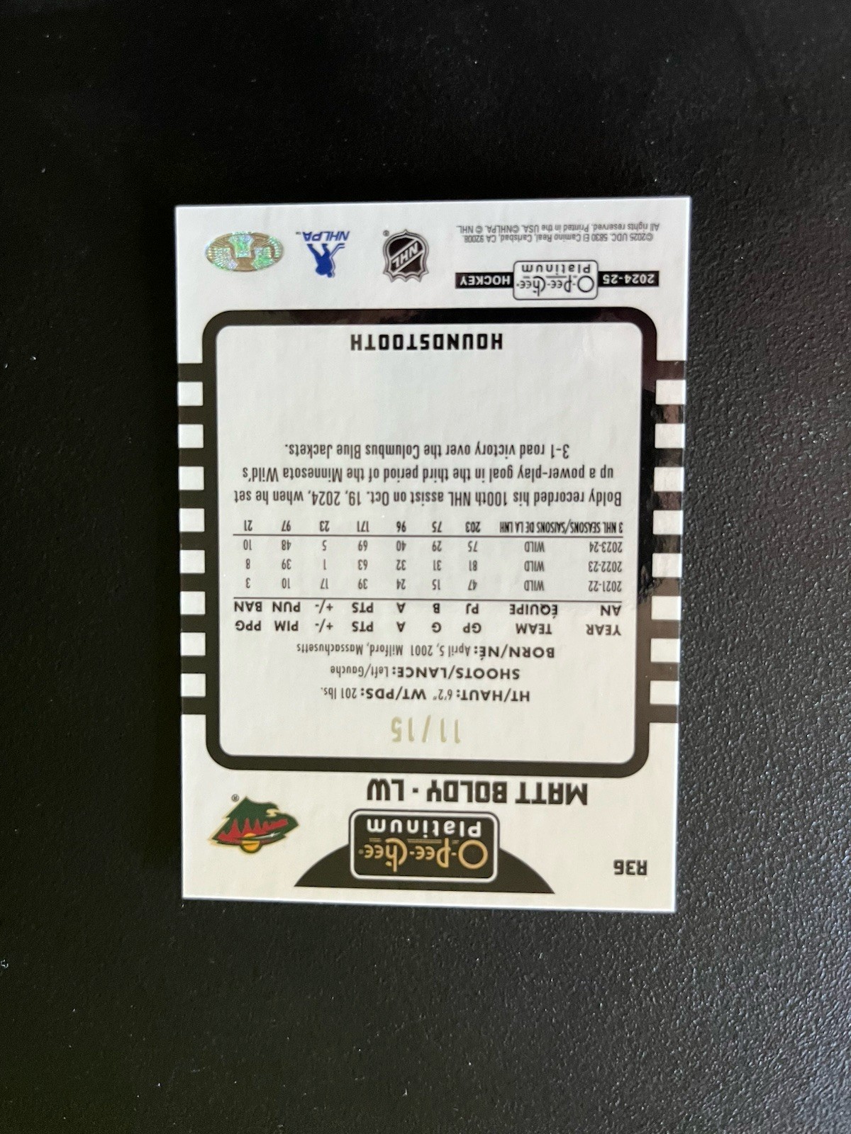 2024-25 O-Pee-Chee Platinum – Retro Matt Boldy #R36 Houndstooth /15