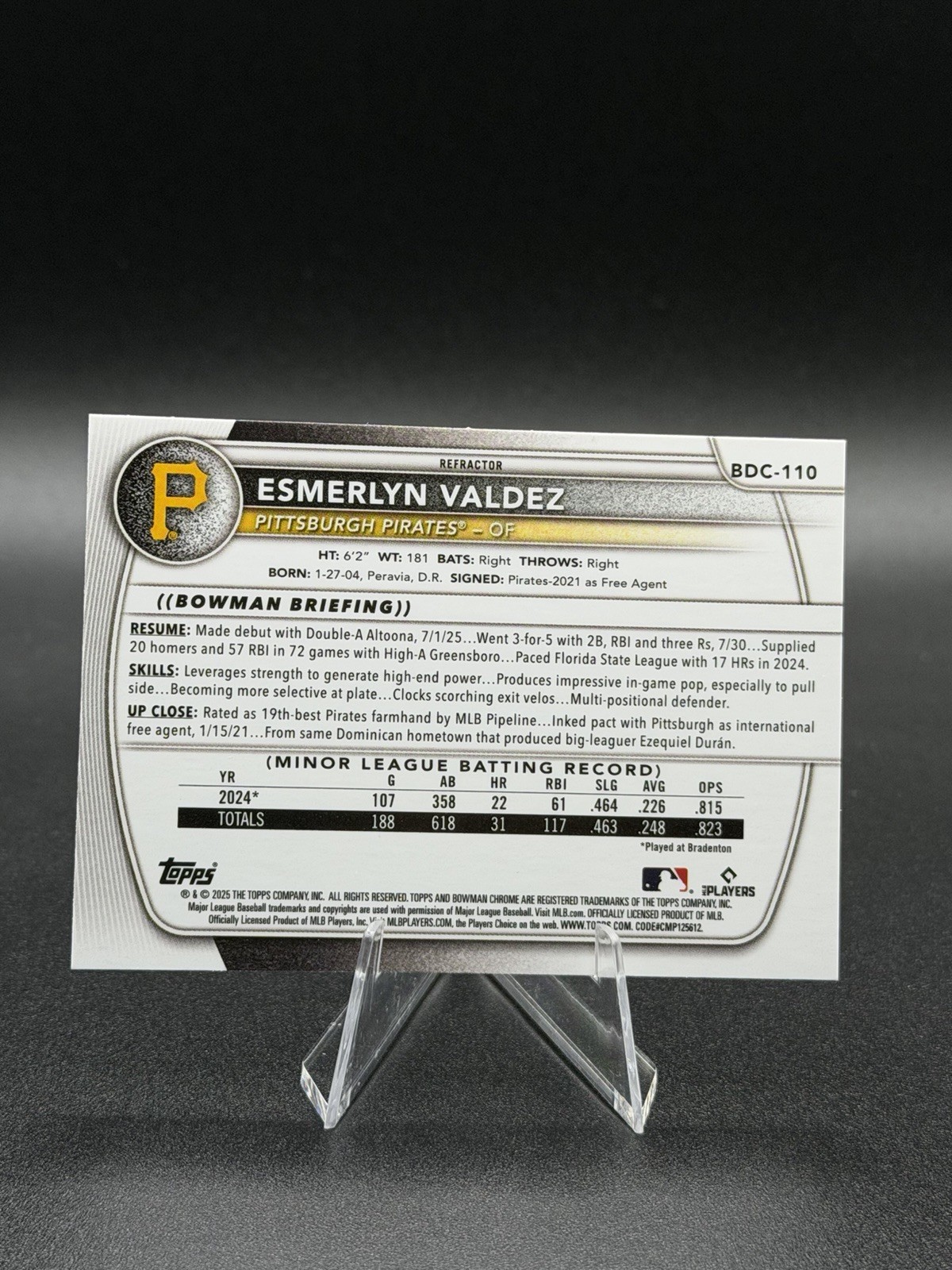 2025 Bowman Draft – Chrome Esmerlyn Valdez #BDC-110 Refractor (RC)