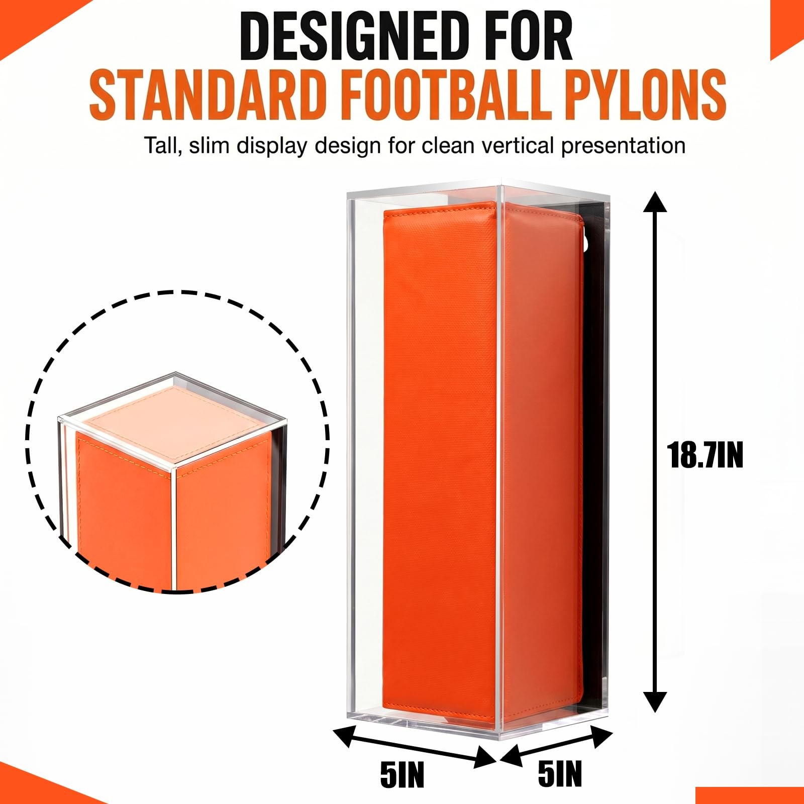 Kritkin Acrylic Football End Zone Pylon Display Case Large 18.7 x 5 x 5 Inche…