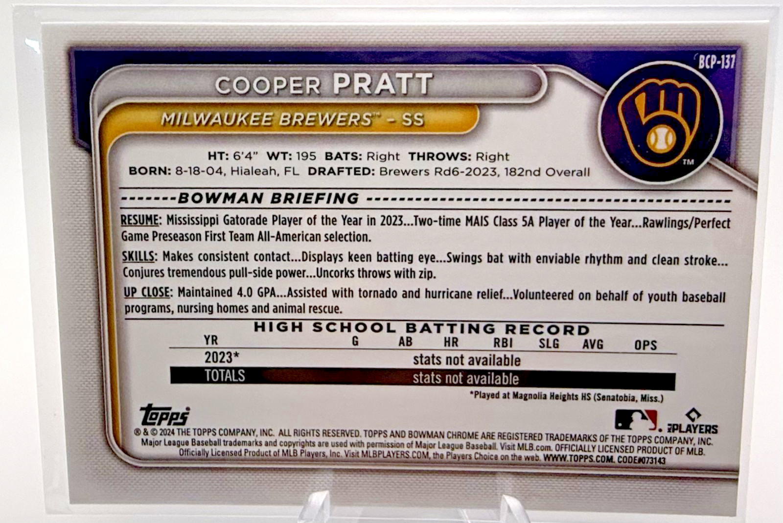 2024 Bowman Chrome Cooper Pratt 1st