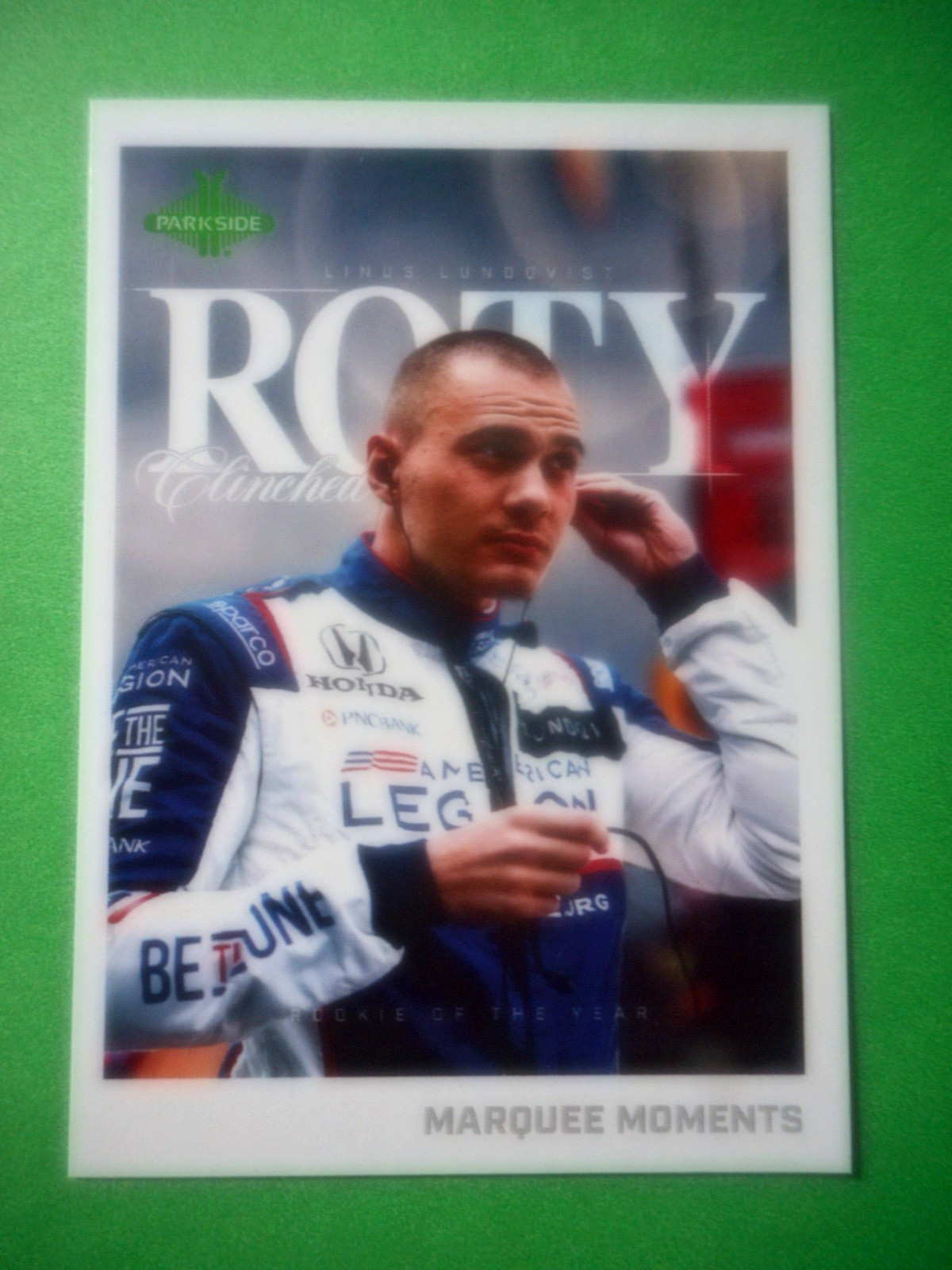 Linus Lundqvist 2025 PARKSIDE Indycar 2024 ROTY MARQUEE MOMENTS Indy Card MM-54