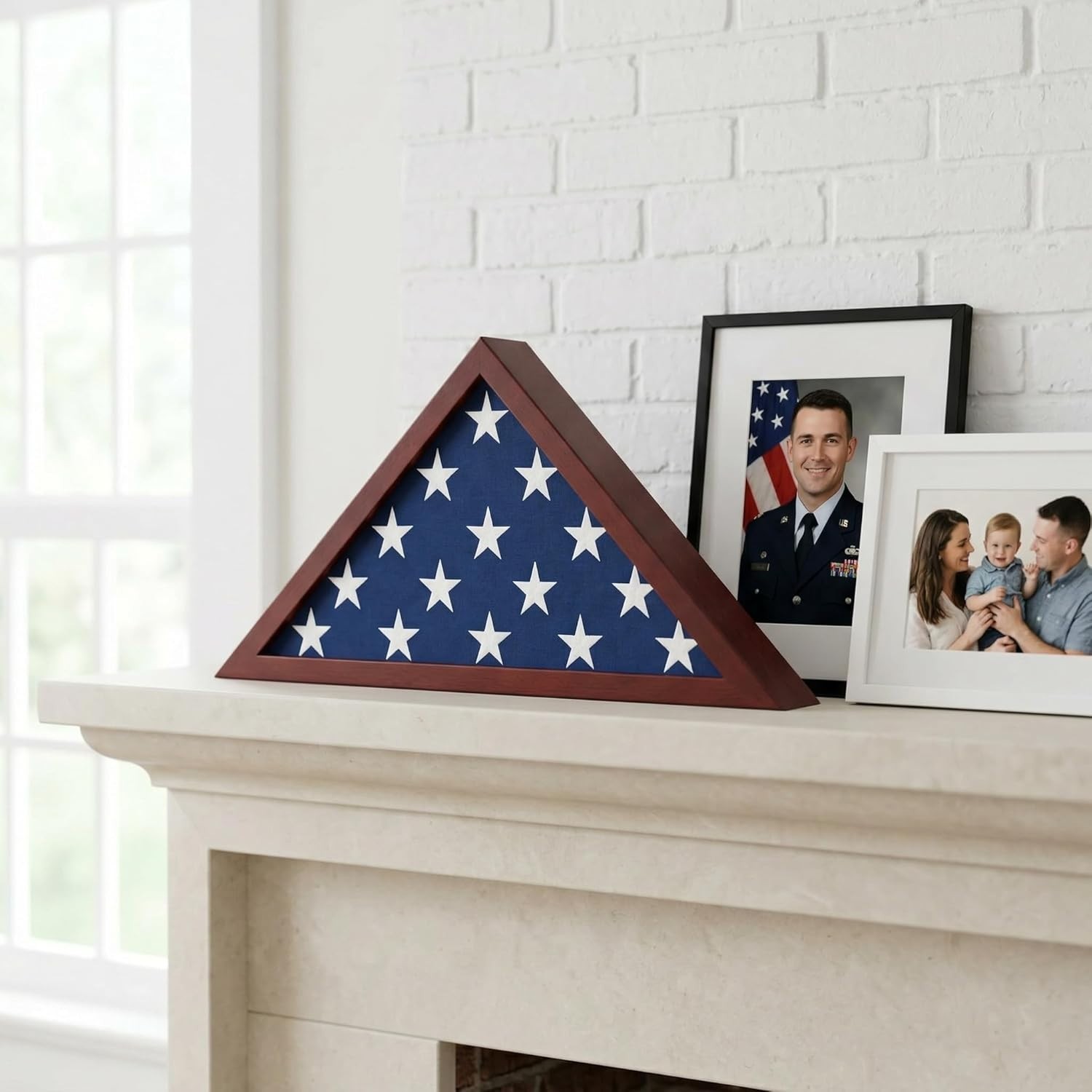 Large Flag Display Case for 5×9.5′ Burial Flags, Mahogany Triangular Design