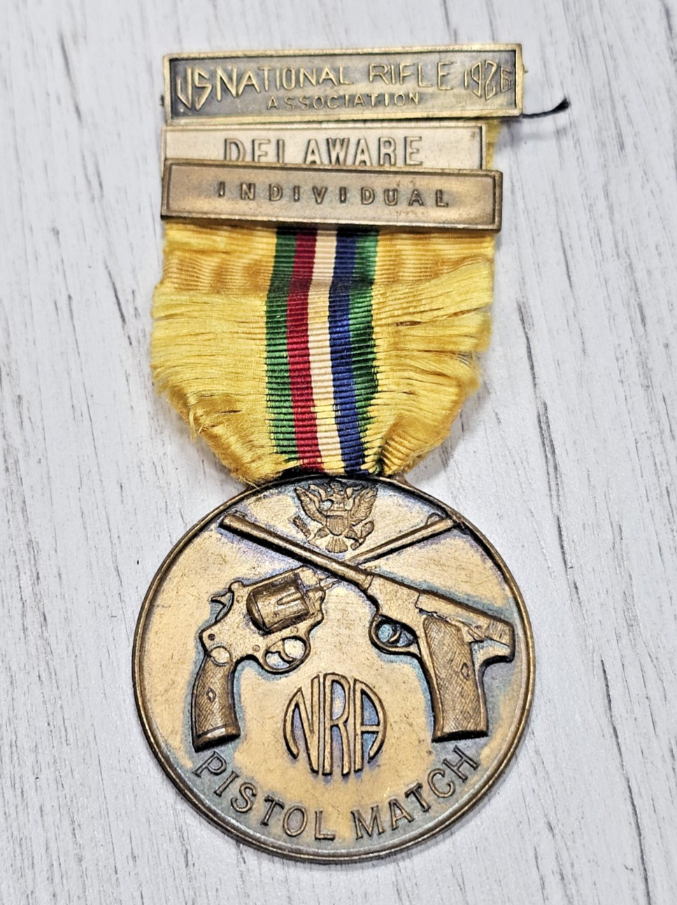 🏅1926 NRA Delaware Pistol Match Medal Original Marksman Award w/ Ribbon Antique