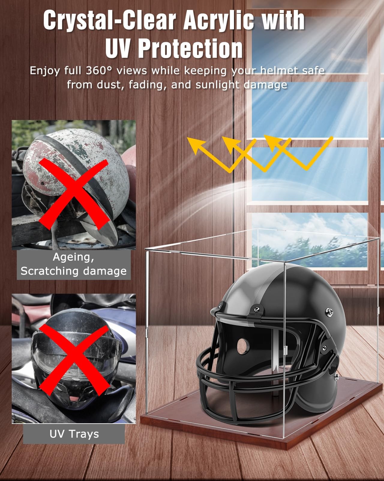 Full Size Football Helmet Display Case – 15.4×11×11.8in Interior, 100% Wooden…